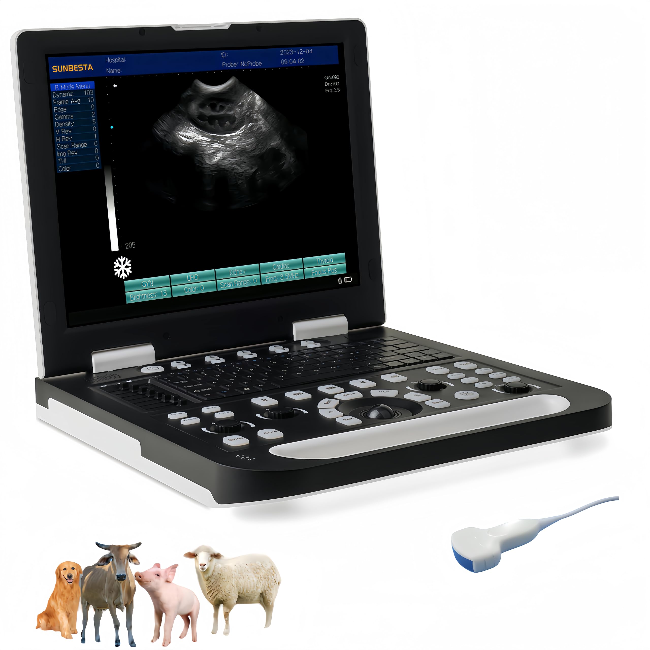 SUNBESTA N50 Máquina de ultrasonido veterinaria portátil para embarazo, LCD grande de 15 pulgadas de ancho en casa Ultrasonido para perreras, granjas de cerdos y ovejas Control de embarazo (sonda convexa)