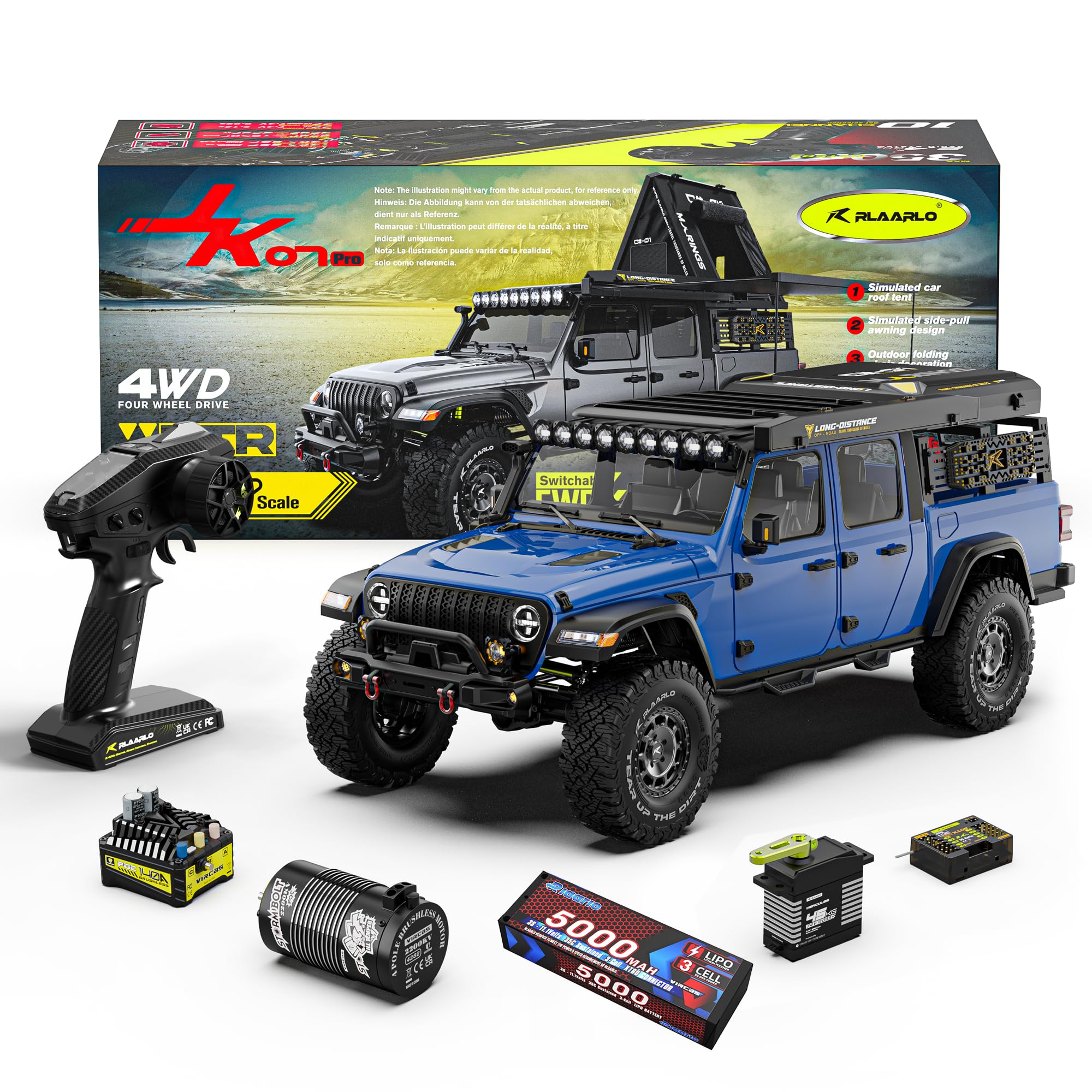 RIAARIO 1/7 Coches sobre orugas RC sin escobillas, Camión RC, 4WD, Impermeable, Azul, Edades 8+ (No Incluye batería)