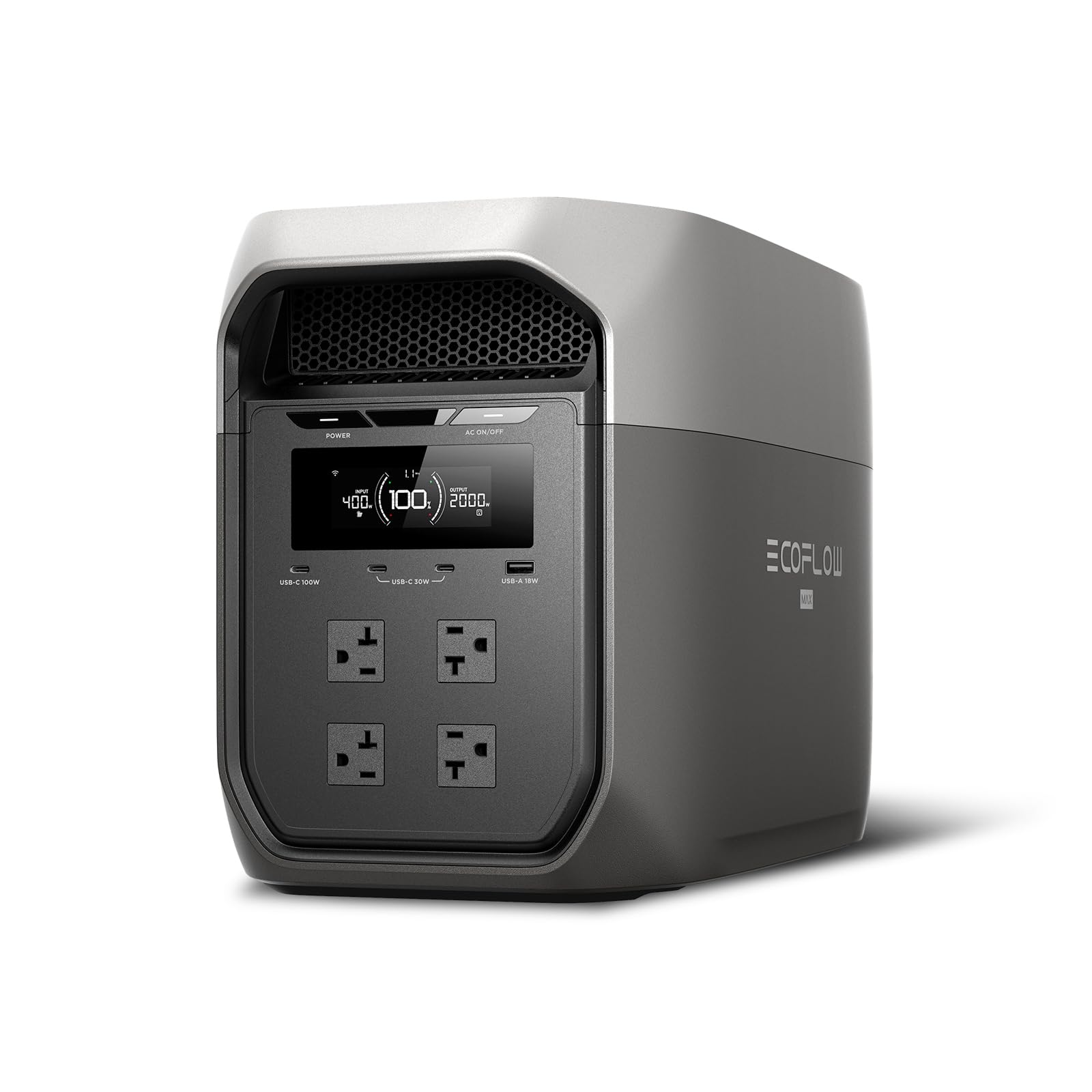 Estación de energía portátil EF ECOFLOW DELTA 3 Max, batería LiFePO4 de 2048 Wh, generador solar (panel solar opcional), salida X-Boost de 3400 W, carga ultrarrápida de 0 a 80 % en 1,13 horas, respaldo en el hogar y camping para vehículos recreativos