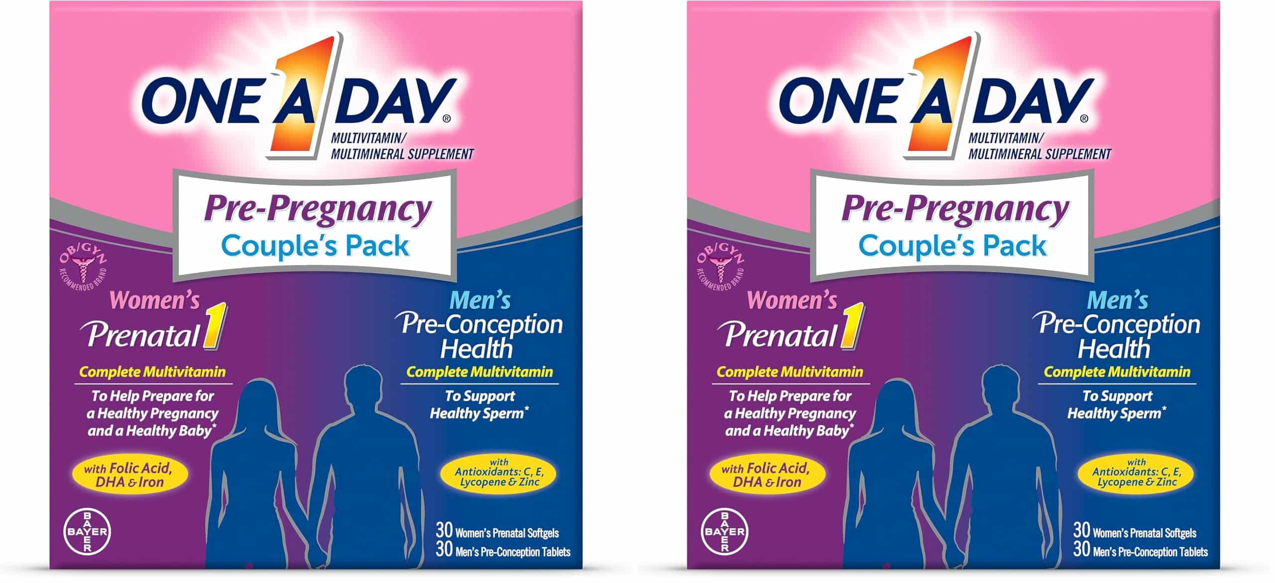 A Day Cápsula blanda multivitamínica antes del embarazo para hombres y mujeres que incluye vitaminas A, vitamina C, vitamina D, B6, B12, ácido fólico y más, suplemento para antes, durante y posnatal, 60 unidades (paquete de 2)