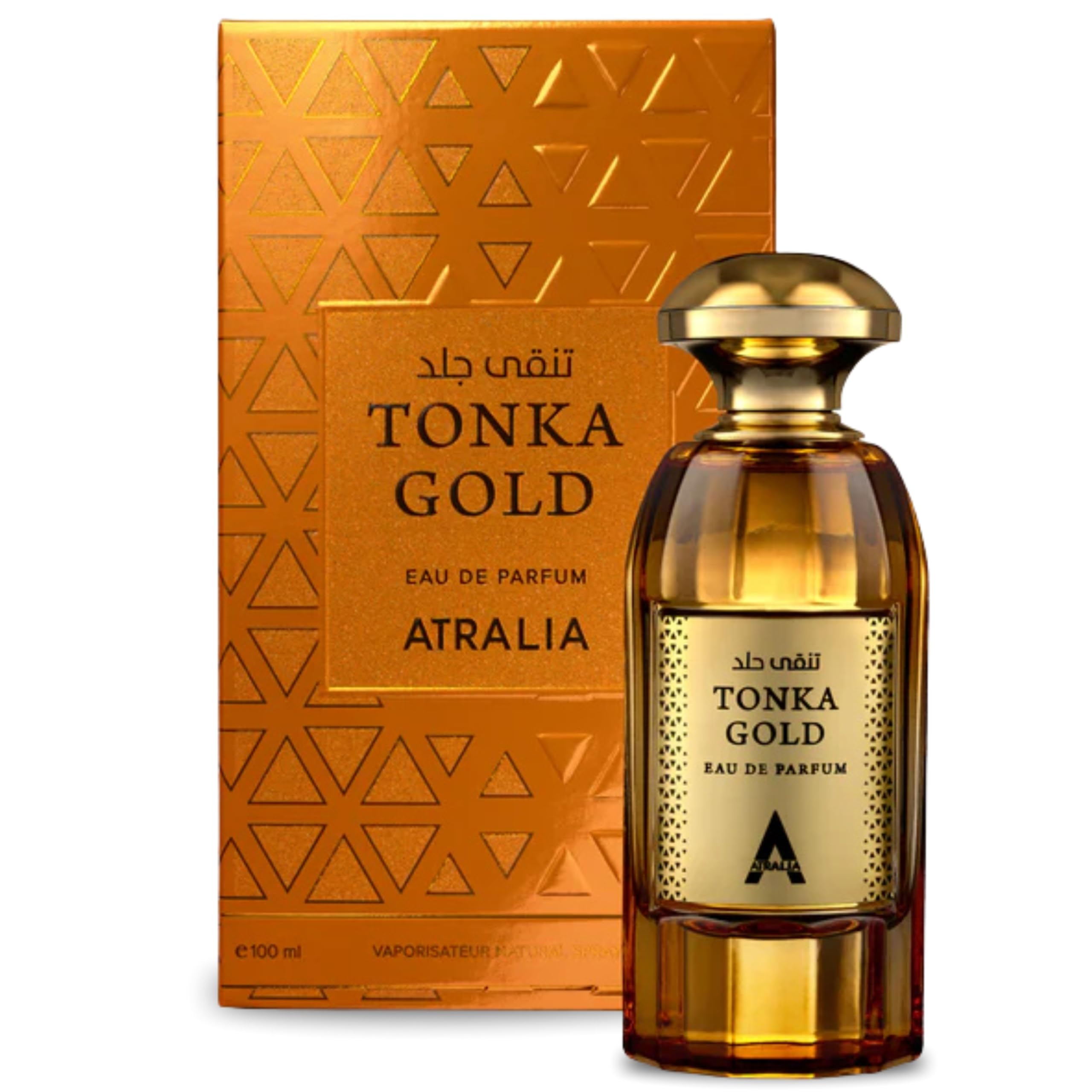 Atralia Tonka Gold Eau De Parfum Unisex 100Ml 3,4Oz - Fragancia lujosa y duradera con notas altas de coñac, canela y ciruela