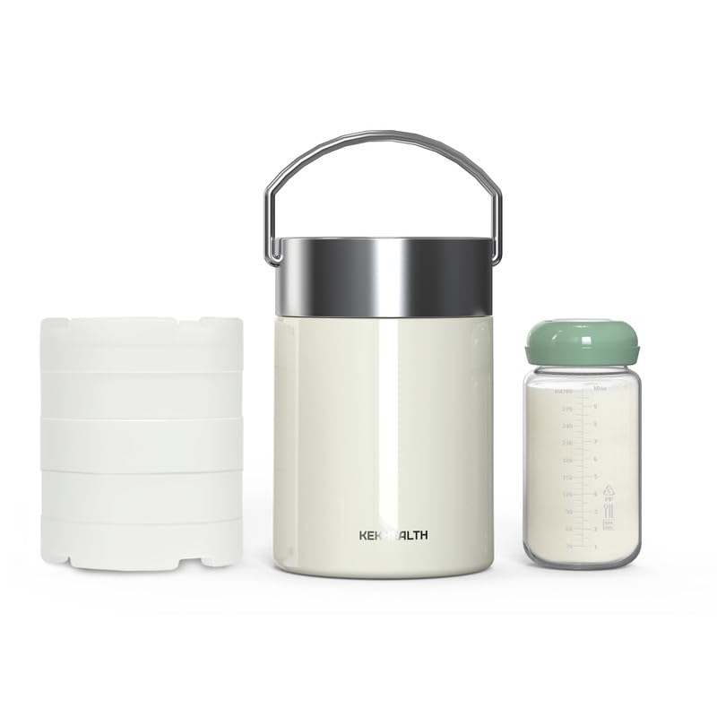 KEKHEALTH Enfriador de leche materna de acero inoxidable de 11 oz, anillo de gel de enfriamiento de 360°, almacenamiento en frío de 14 horas, botella de 11 oz sin BPA, enfriador portátil a prueba de fugas para bombeo de medio día, trabajo y viajes