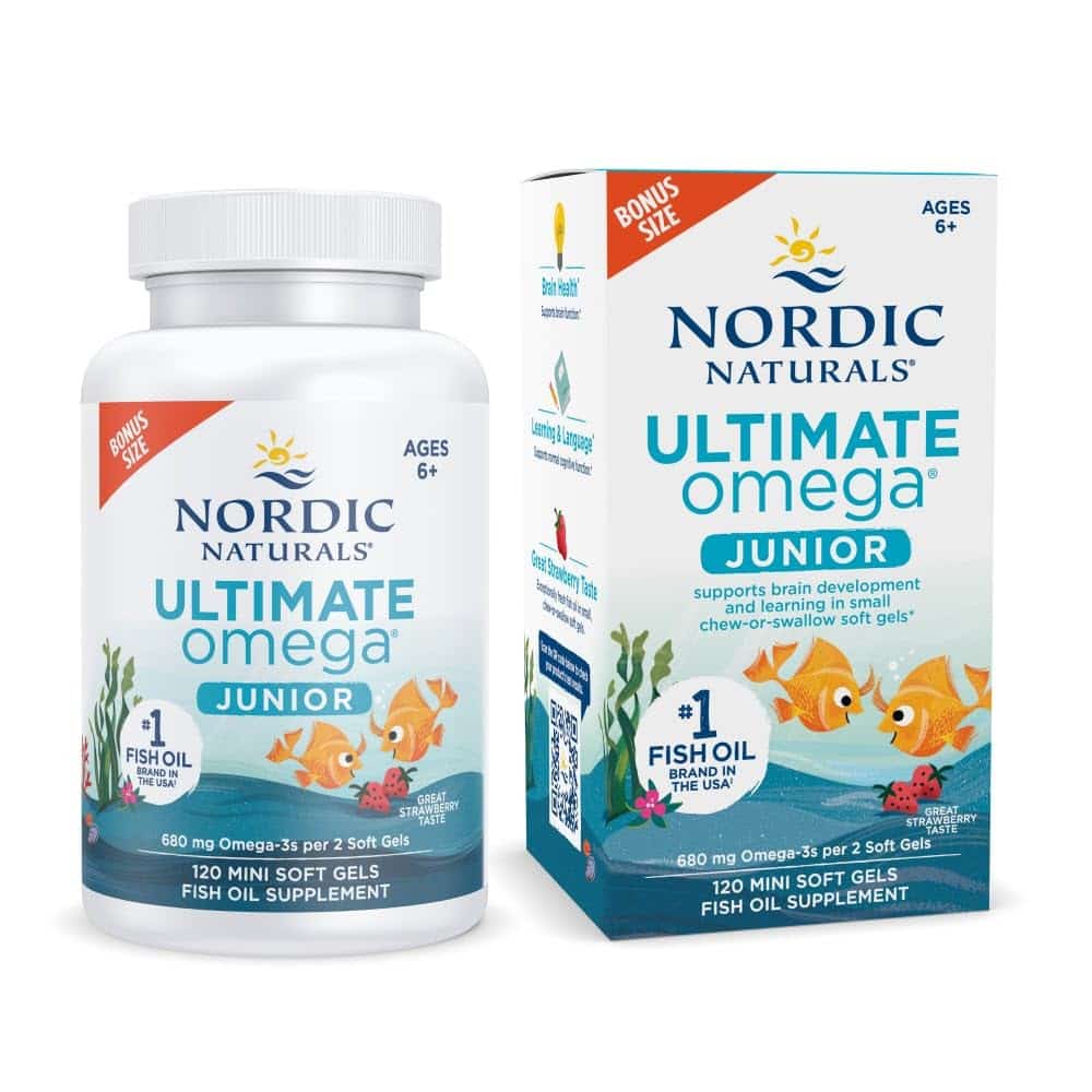 Nordic Naturals Ultimate Omega Jr, para niños, fresa - 120 mini cápsulas blandas