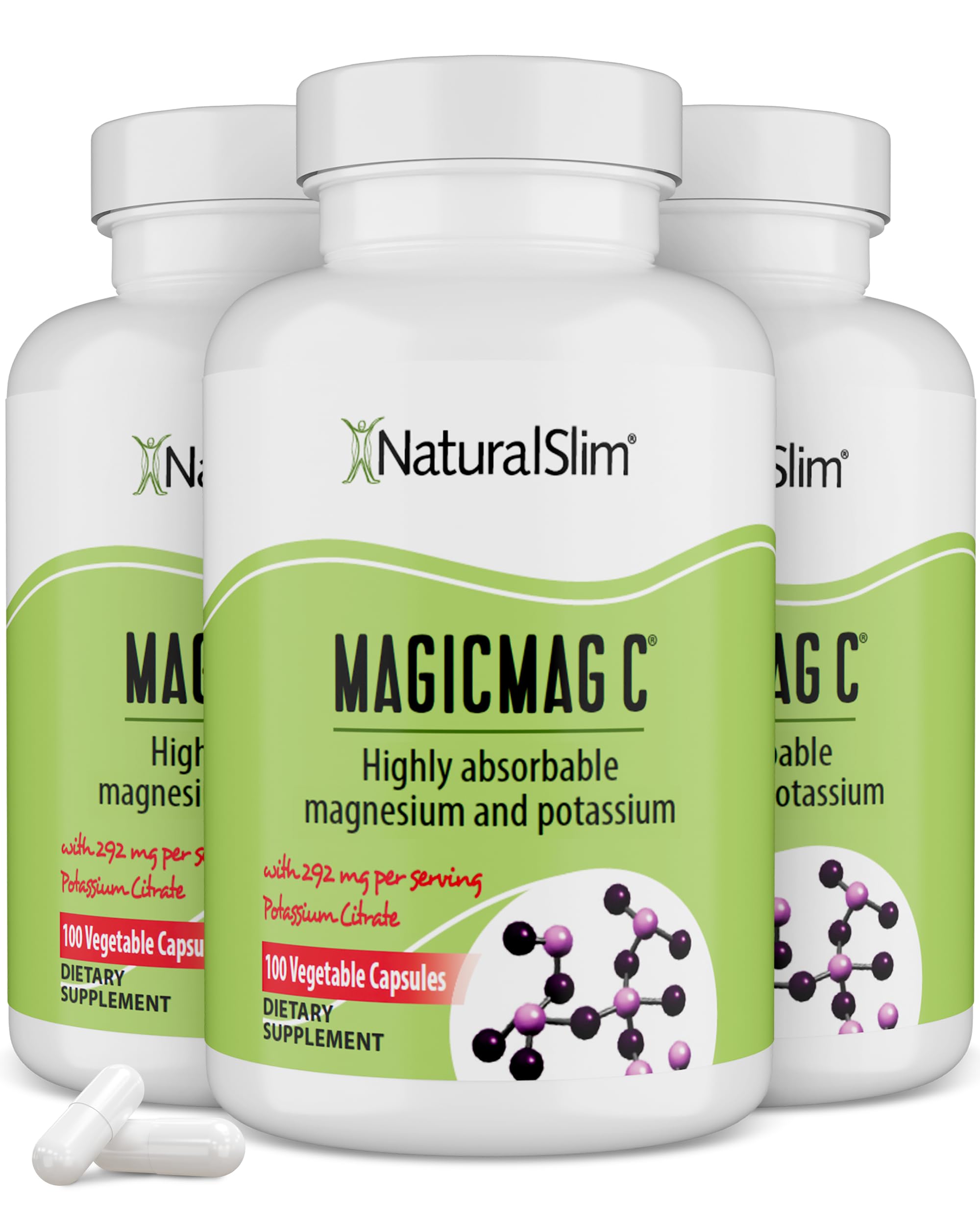 MagicMag C de NaturalSlim, cápsulas de citrato de magnesio para relajación muscular, calidad del sueño, función nerviosa y soporte de electrolitos, suplemento diario de magnesio para hombres y mujeres, 100 cápsulas