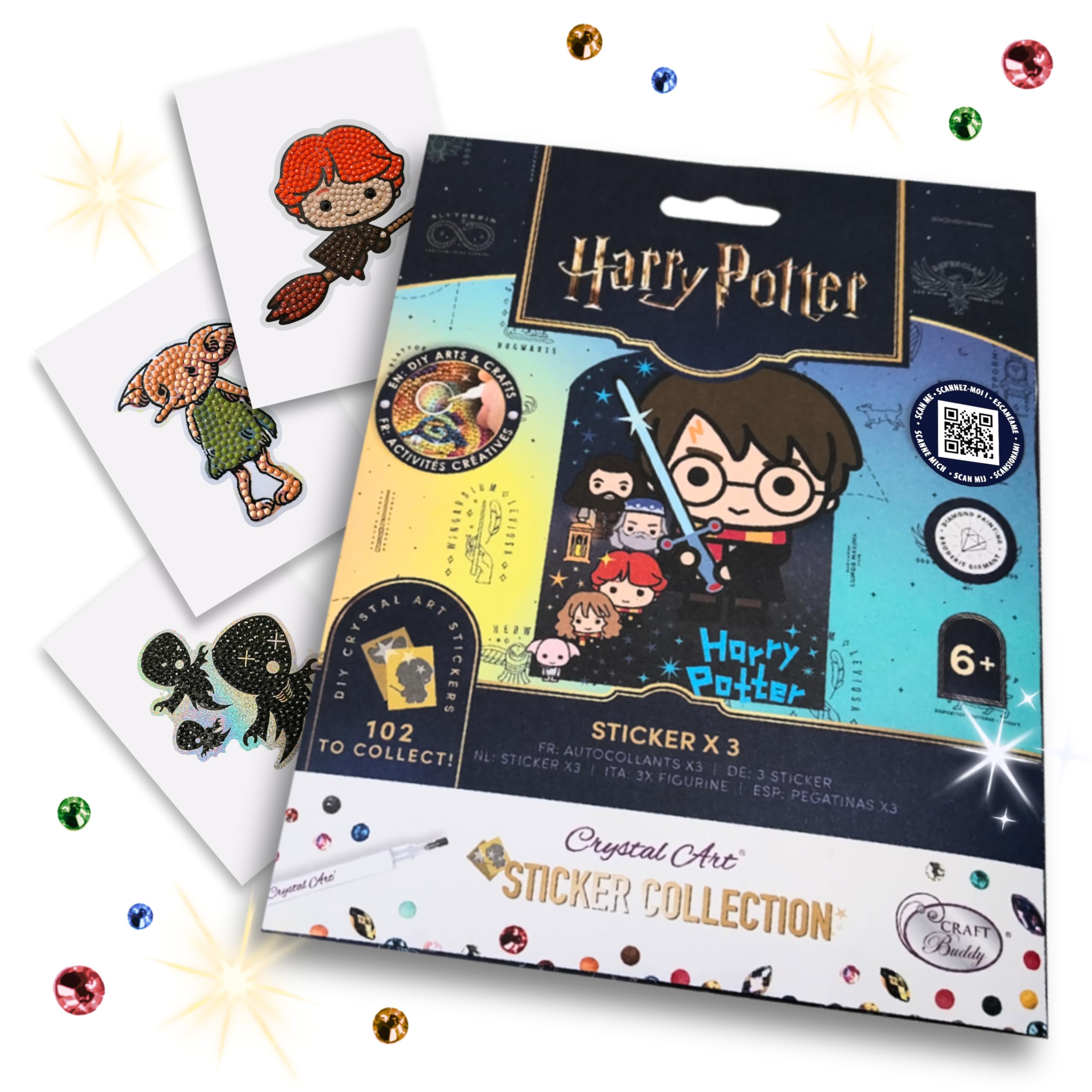 CRYSTAL ART Paquete de pegatinas de Harry Potter - 3x pegatinas de arte de diamantes DIY