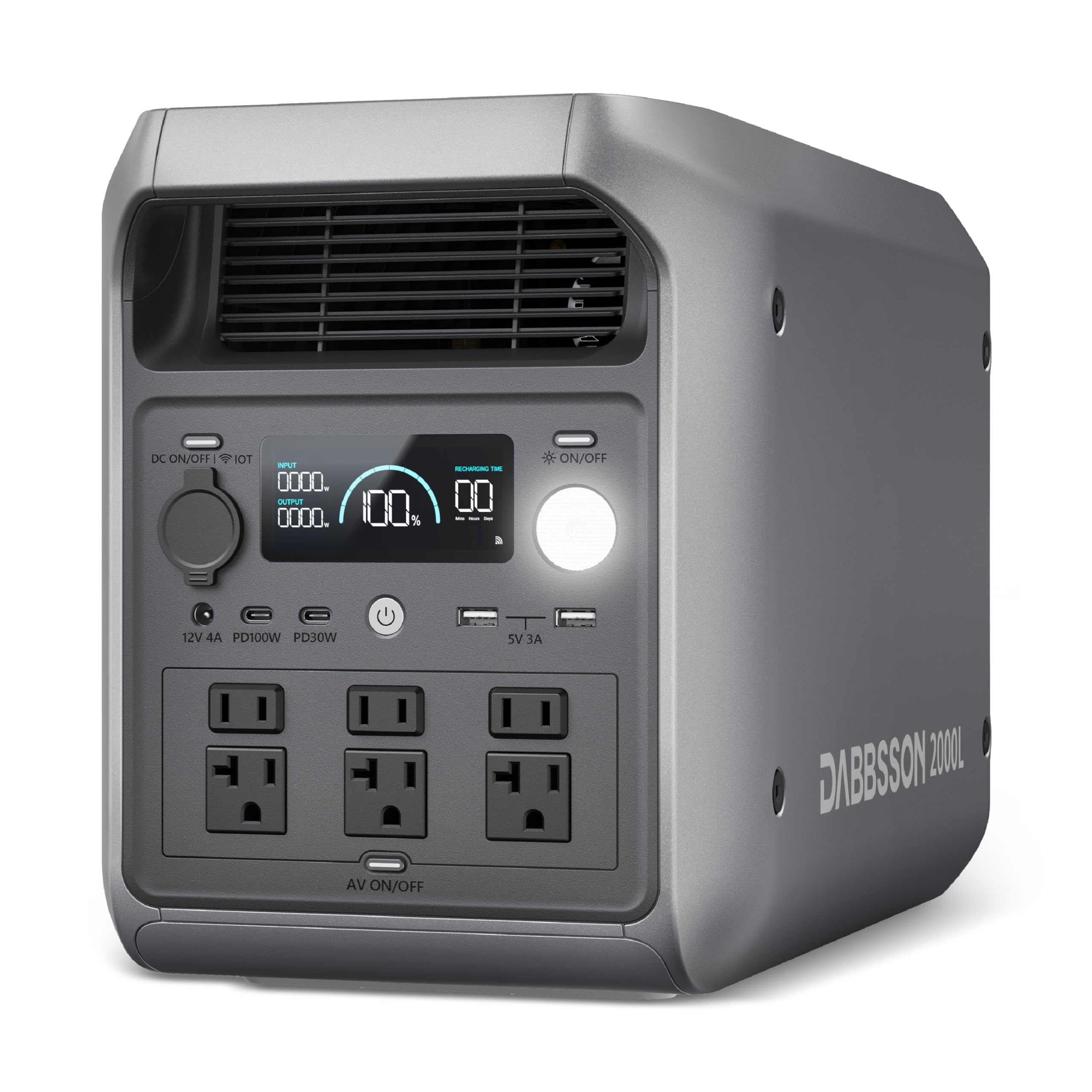 DABBSSON Estación de energía portátil 2000L, batería LiFePO4 semisólida de 2048Wh, salida de CA de 2200W 6, aumento de potencia de 3300W, carga rápida de 1 hora, generador solar para respaldo en el hogar, camping y vehículos recreativos (panel solar opcional)
