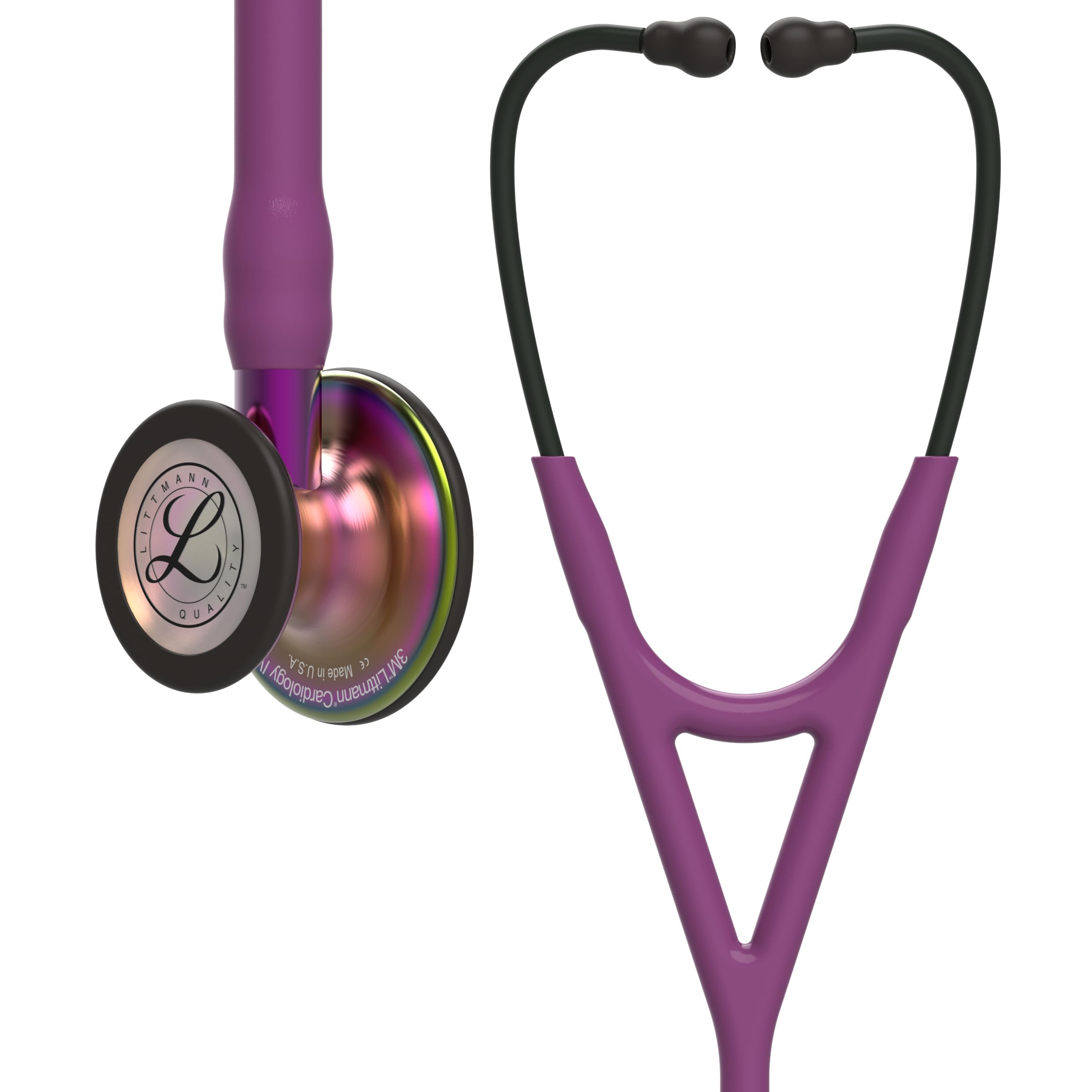 Estetoscopio de diagnóstico 3M Littmann Cardiology IV, 6205, más del doble de ruidoso, pesa menos, campana de acero inoxidable con acabado arcoíris, tubo color ciruela de 27
