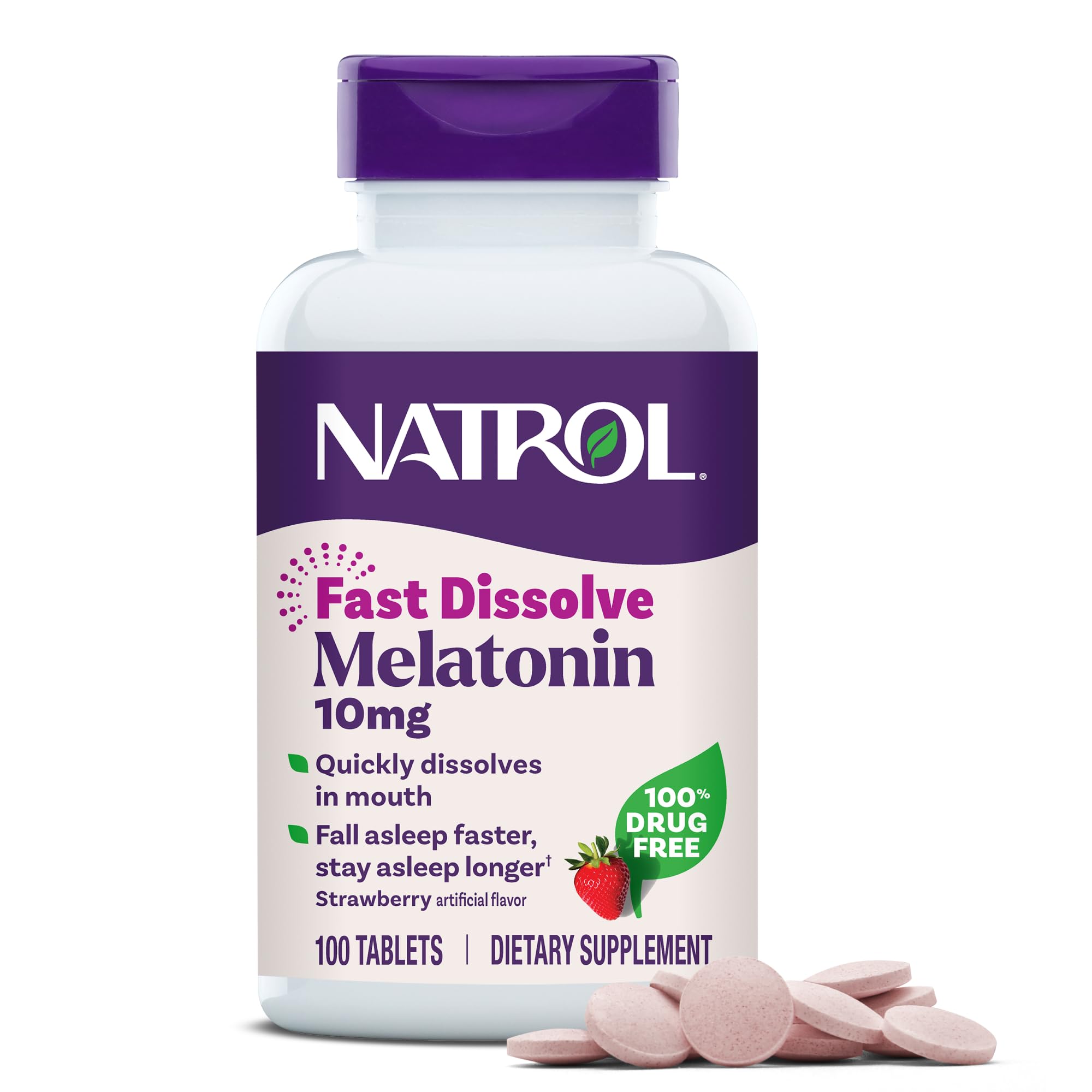 Natrol Melatonina 10 mg tabletas de disolución rápida, fresa, 100 unidades