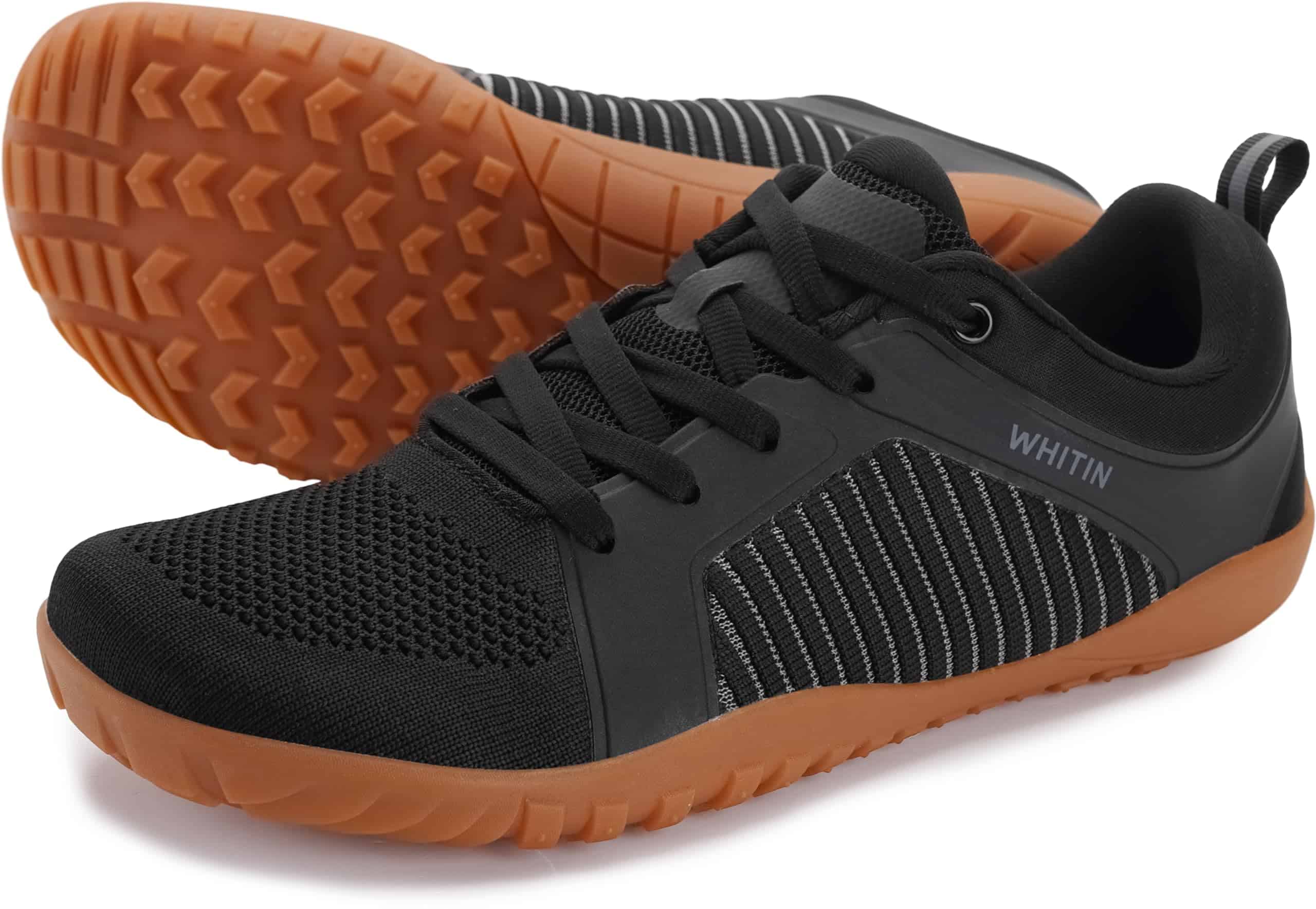 WHITIN Men's Running Shoes Wide Barefoot Minimalist Zero Drop, Black Gum, 9