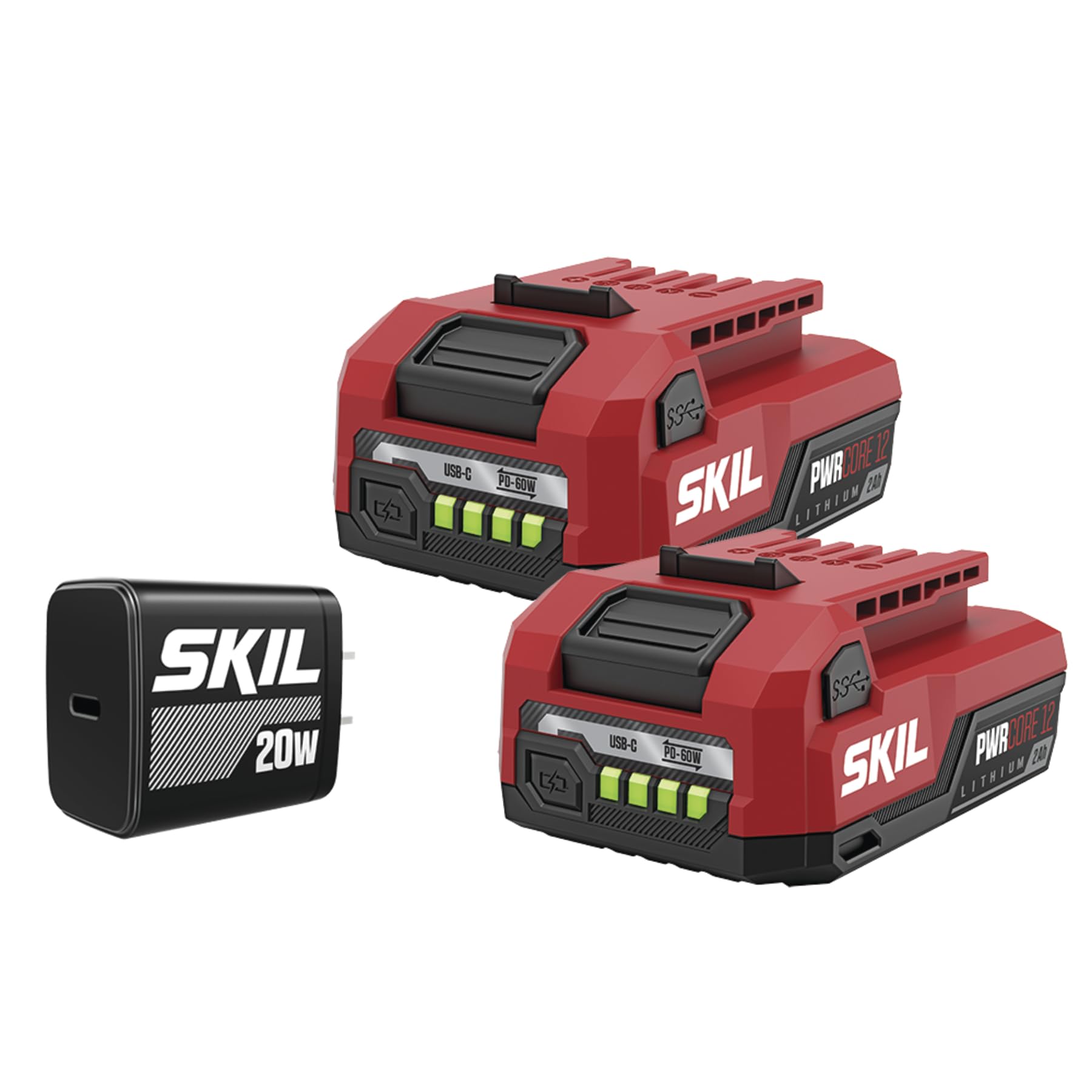 SKIL PWR CORE 12 2 x 2,0Ah 12V USB-C Battery and Charger Starter Kit Including Two 2,0Ah Batteries and 20W PD Charger-CB5020A-22