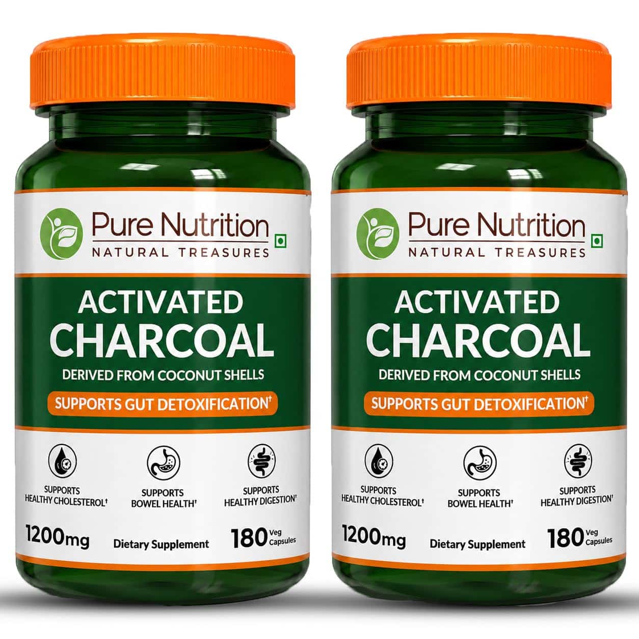 Pure Nutrition Activated Charcoal 600mg - Coconut Shell Derived | 360 Veg Caps (180 X 2) | Activated Charcoal Helps Support Digestion and General Wellness*| Non-GMO,