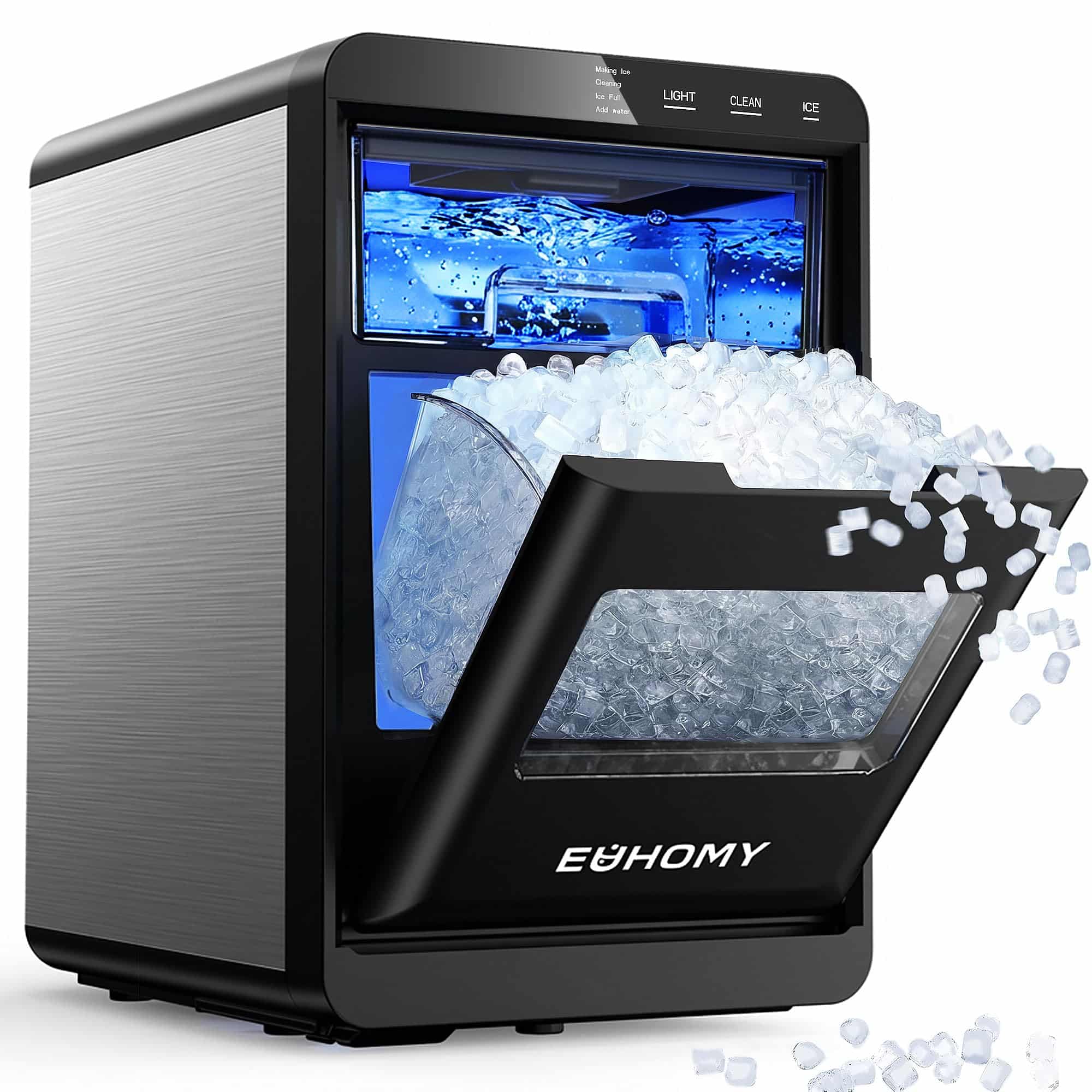 EUHOMY Nugget Ice Maker Countertop, 40Lbs/24H Sonic Ice Maker Machine, Self-Cleaning Pellet Ice Makers with Ice Scoop&Basket, Countertop Pebble Ice Maker for Home/Kitchen/Office